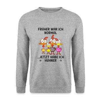 Hühner - Unisex Pullover - Weißgrau meliert - Vorne - Alina (178cm) & Michal (187cm)