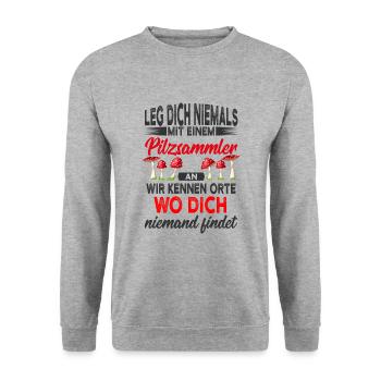 Pilzsammler - Unisex Pullover - Weißgrau meliert - Vorne - Alina (178cm) & Michal (187cm)