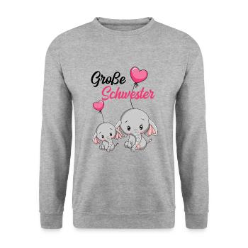 Große Schwester Elefant - Unisex Pullover - Weißgrau meliert - Vorne - Alina (178cm) & Michal (187cm)