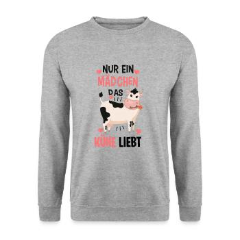 Kühe Mädchen - Unisex Pullover - Weißgrau meliert - Vorne - Alina (178cm) & Michal (187cm)