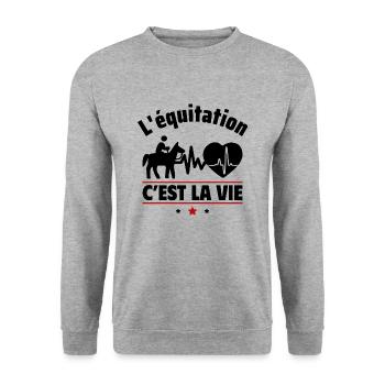 l équitation c est la vie,Cheval,Chevaux - Sweat-shirt Unisexe - gris chiné - Devant - Alina (178cm) & Michal (187cm)