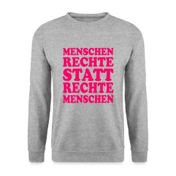 menschenrechte statt rechte menschen - Unisex Pullover - Weißgrau meliert - Vorne - Alina (178cm) & Michal (187cm)