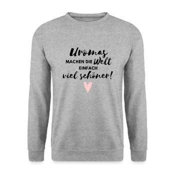Uromas machen die Welt viel schöner / Beste Uroma - Unisex Pullover - Weißgrau meliert - Vorne - Alina (178cm) & Michal (187cm)
