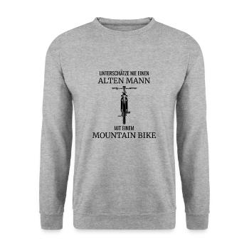 Alter Mann Mountain Bike Fahrrad - Unisex Pullover - Weißgrau meliert - Vorne - Alina (178cm) & Michal (187cm)