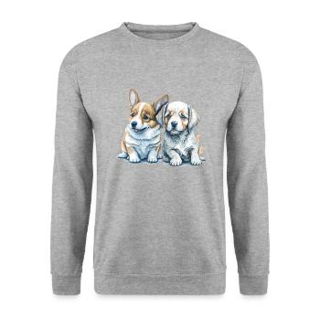Aquarelle de chiots Labrador et Corgi - Sweat-shirt Unisexe - gris chiné - Devant - Alina (178cm) & Michal (187cm)