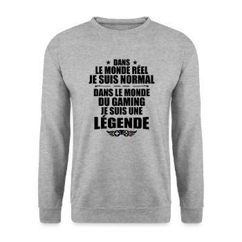 Dans Le Monde Du Gaming, Je Suis Une Légende ! - Sweat-shirt Unisexe - gris chiné - Devant - Alina (178cm) & Michal (187cm)