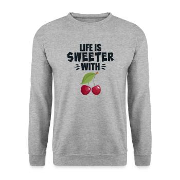 Life Is Sweeter With Cherry - Unisex Sweatshirt - salt & pepper - Front - Alina (178cm) & Michal (187cm)