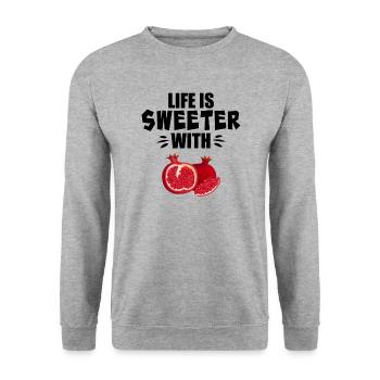 Life Is Sweeter With Pomegranate - Unisex Sweatshirt - salt & pepper - Front - Alina (178cm) & Michal (187cm)