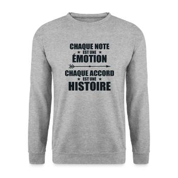 Univers musical: note = Émotion, accord = Histoire - Sweat-shirt Unisexe - gris chiné - Devant - Alina (178cm) & Michal (187cm)