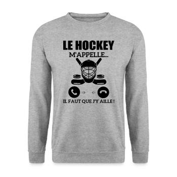 le hockey m'appelle...il faut que j'y aille ! - Sweat-shirt Unisexe - gris chiné - Devant - Alina (178cm) & Michal (187cm)