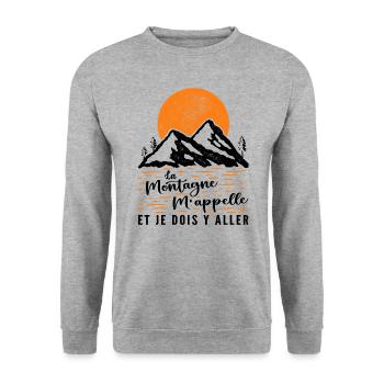 La Montagne M'appelle et Je Dois Y Aller - Sweat-shirt Unisexe - gris chiné - Devant - Alina (178cm) & Michal (187cm)