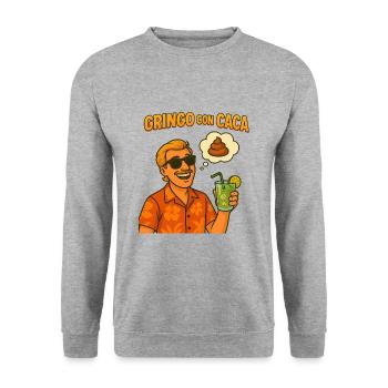 Gringo con Caca – Jeu de mots espagnol amusant - Sweat-shirt Unisexe - gris chiné - Devant - Alina (178cm) & Michal (187cm)