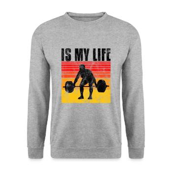 Bodybuilding is my life Bodybuilder GYM Kraftsport - Unisex Pullover - Weißgrau meliert - Vorne - Alina (178cm) & Michal (187cm)
