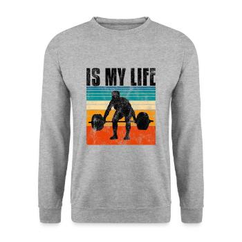 Bodybuilding is my life Bodybuilder GYM Kraftsport - Unisex Pullover - Weißgrau meliert - Vorne - Alina (178cm) & Michal (187cm)