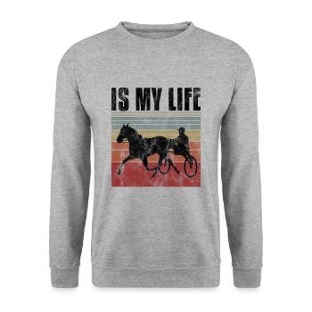 Is my life Trabreiter Trabrennen Trabreiten Retro - Unisex Pullover - Weißgrau meliert - Vorne - Alina (178cm) & Michal (187cm)