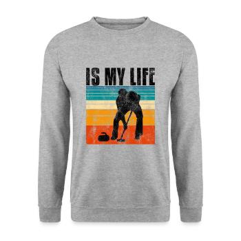 Curling is my life Curler Eisstockschießen Retro - Unisex Sweatshirt - salt & pepper - Front - Alina (178cm) & Michal (187cm)