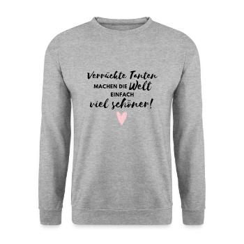 Verrückte Tanten machen die Welt viel schöner - Unisex Pullover - Weißgrau meliert - Vorne - Alina (178cm) & Michal (187cm)