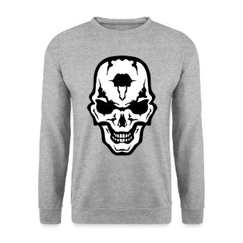 Kopf des Todes Schädel Gothic Gothic Kranich - Unisex Pullover - Weißgrau meliert - Vorne - Alina (178cm) & Michal (187cm)