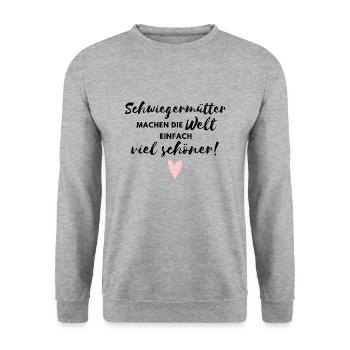 Schwiegermütter machen die Welt viel schöner - Unisex Pullover - Weißgrau meliert - Vorne - Alina (178cm) & Michal (187cm)