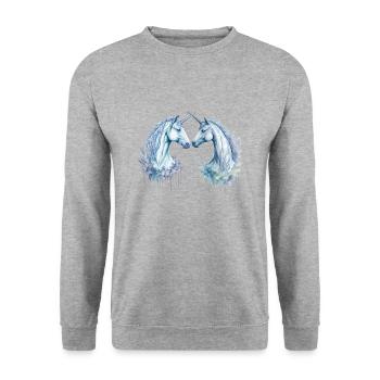 Twin Unicorns: Watercolor Magic - Unisex Sweatshirt - salt & pepper - Front - Alina (178cm) & Michal (187cm)