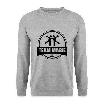 team du marié, enterrement de vie de garçon, EVG - Sweat-shirt Unisexe - gris chiné - Devant - Alina (178cm) & Michal (187cm)