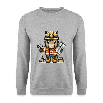 Cute Horse Construction Worker - Unisex Pullover - Weißgrau meliert - Vorne - Alina (178cm) & Michal (187cm)