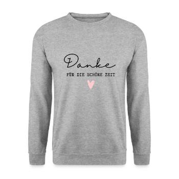 Danke für die schöne Zeit / Danke für Alles - Unisex Pullover - Weißgrau meliert - Vorne - Alina (178cm) & Michal (187cm)