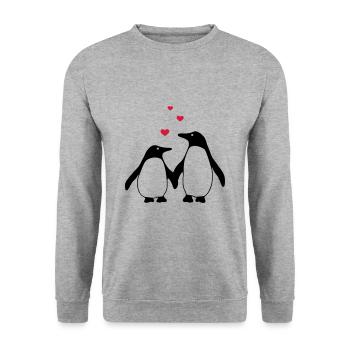 verliebte Pinguine - Unisex Pullover - Weißgrau meliert - Vorne - Alina (178cm) & Michal (187cm)