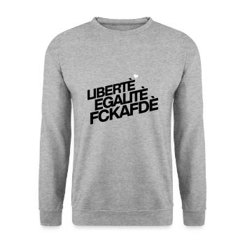 Liberté Egalité Fckafdé - Unisex Pullover - Weißgrau meliert - Vorne - Alina (178cm) & Michal (187cm)
