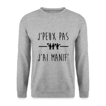 j'peux pas j'ai manif, manifestation,gilets jaunes - Sweat-shirt Unisexe - gris chiné - Devant - Alina (178cm) & Michal (187cm)