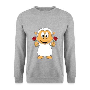 SCHAF - BLUMEN - TIER - KIND - BABY - Unisex Pullover - Weißgrau meliert - Vorne - Alina (178cm) & Michal (187cm)