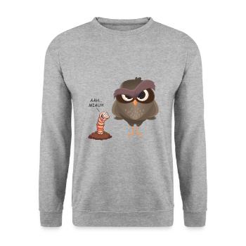 Euh miaou?! Cadeau drôle d'oiseau et de ver - Sweat-shirt Unisexe - gris chiné - Devant - Alina (178cm) & Michal (187cm)
