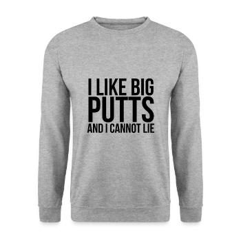 Golf Golfplatz Golfer Sprüche Text Große Putts - Unisex Pullover - Weißgrau meliert - Vorne - Alina (178cm) & Michal (187cm)