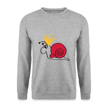 Schnecke Schneckenkönig mit Krone - Unisex Pullover - Weißgrau meliert - Vorne - Alina (178cm) & Michal (187cm)