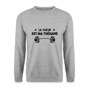 La Sueur Est Ma Thérapie - Sweat-shirt Unisexe - gris chiné - Devant - Alina (178cm) & Michal (187cm)