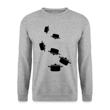 kochtopf Symbol - Unisex Pullover - Weißgrau meliert - Vorne - Alina (178cm) & Michal (187cm)