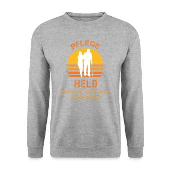 Held in der Pflege - Unisex Pullover - Weißgrau meliert - Vorne - Alina (178cm) & Michal (187cm)