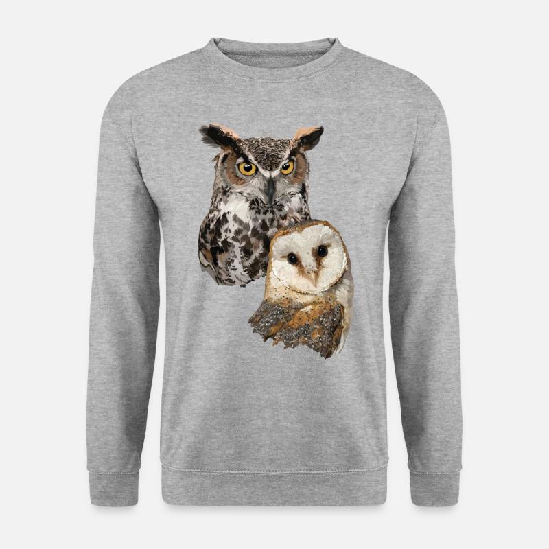Schleiereule und amerikanische Eule - Unisex Pullover - Weißgrau meliert