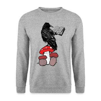Rabe Pilze Waldbewohner Krähe Magie Zauberer Kind - Unisex Pullover - Weißgrau meliert - Vorne - Alina (178cm) & Michal (187cm)