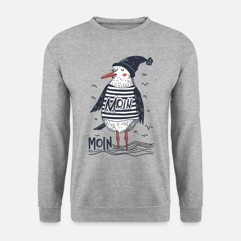 Moin Möwe Matrose Kapitän Seemann Nordsee Ostsee - Unisex Pullover - Weißgrau meliert