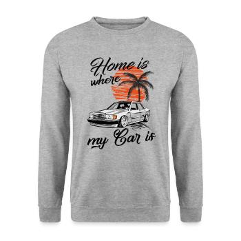 home is where my car is W201 190E - Unisex Sweatshirt - salt & pepper - Front - Alina (178cm) & Michal (187cm)