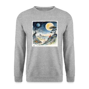 dessin animé de paysage de rêve nocturne - Sweat-shirt Unisexe - gris chiné - Devant - Alina (178cm) & Michal (187cm)
