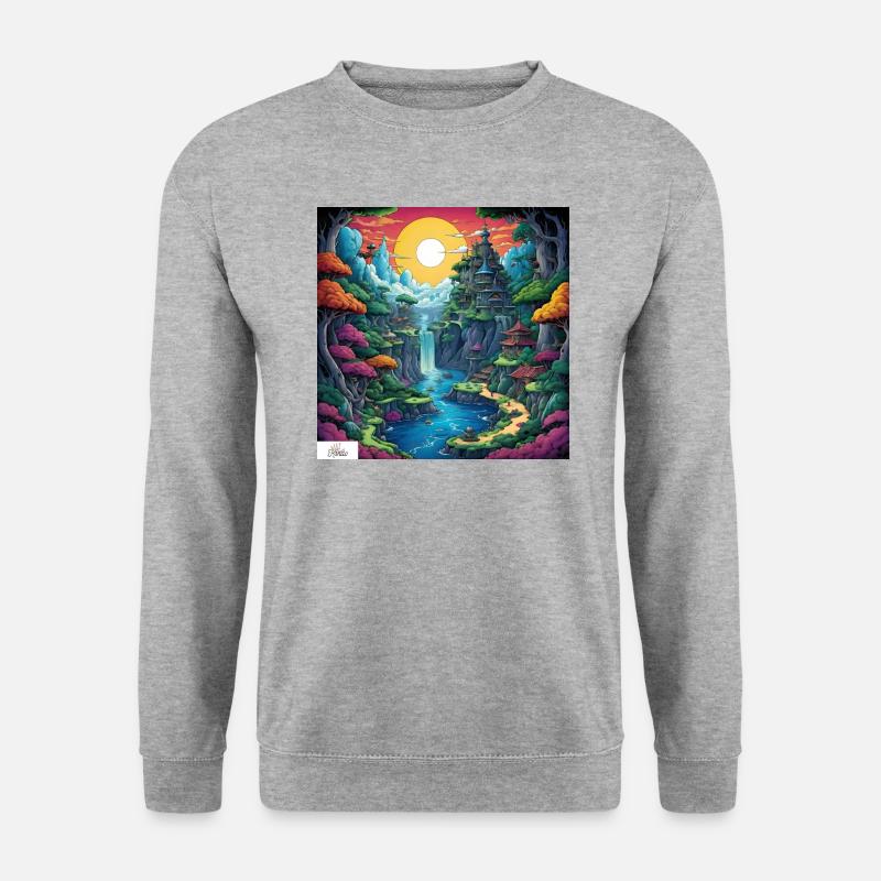 Friedliches Comic-Refugium - Unisex Pullover - Weißgrau meliert