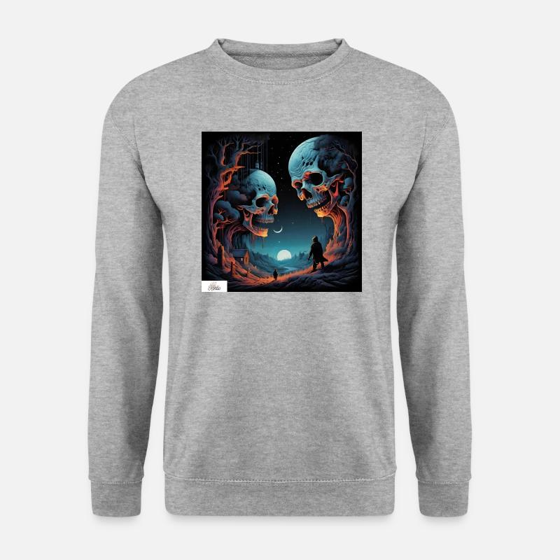 Totenkopf Fantasy Traumlandschaft - Unisex Pullover - Weißgrau meliert