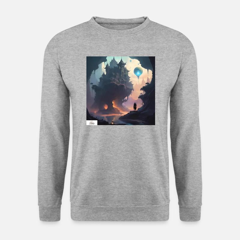 Traumlandschaft des Fantasy-Schlosses - Unisex Pullover - Weißgrau meliert