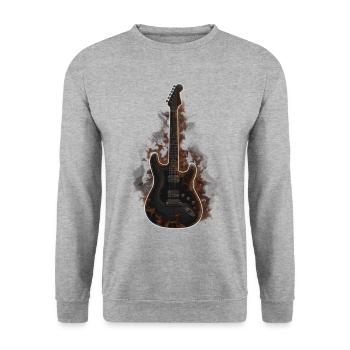 Burning Guitar – Dark Rock Shirt - Unisex Sweatshirt - salt & pepper - Front - Alina (178cm) & Michal (187cm)