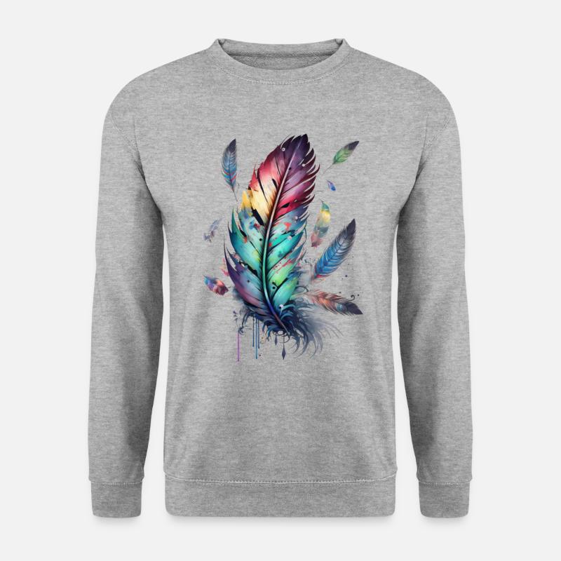 Federn, Boho, Ethno, Style, Muster Tribal Indianer - Unisex Pullover - Weißgrau meliert