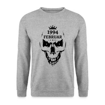 Februar 1994 Totenkopf - Unisex Pullover - Weißgrau meliert - Vorne - Alina (178cm) & Michal (187cm)
