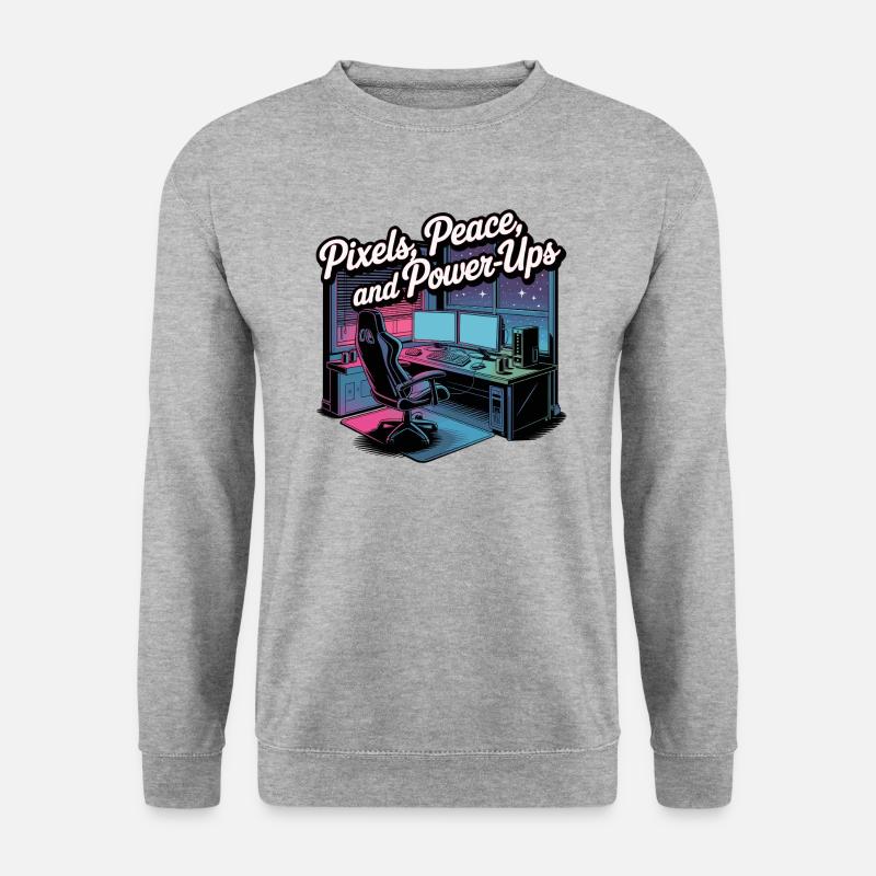 Pixels, Peace & Power-Ups – Gaming Setup - Unisex Sweatshirt - salt & pepper