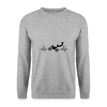 Battements de Coeur - Heartbeat - Motocross - Moto - Sweat-shirt Unisexe - gris chiné - Devant - Alina (178cm) & Michal (187cm)